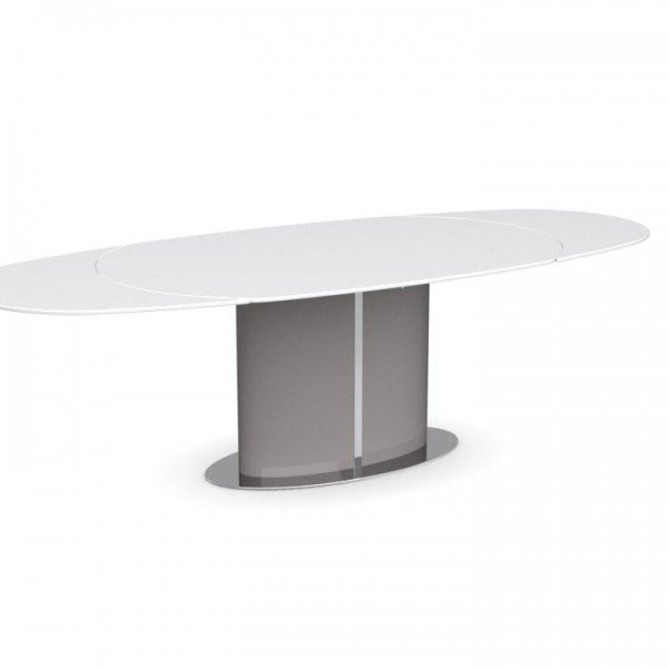 Piétement Laqué Grège Brillant / Plateau Sérigraphié Extrablanc
