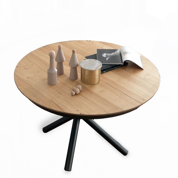 Table ronde extensible Premium avec finition bois et métal style loft