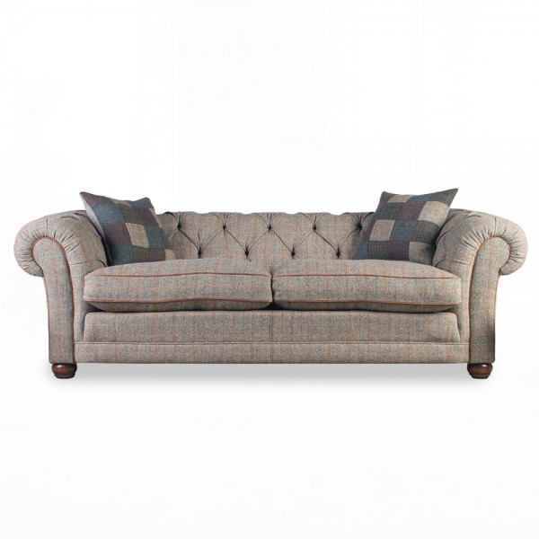 Canapé Chesterfield Lafayette avec tissu Harris Tweed Bracken Herringbone 100% pure laine