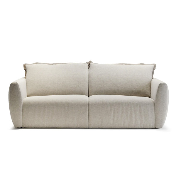 Canapé convertible Saint-Martin au style cocooning avec volant sur les dossiers et coffre à coussins