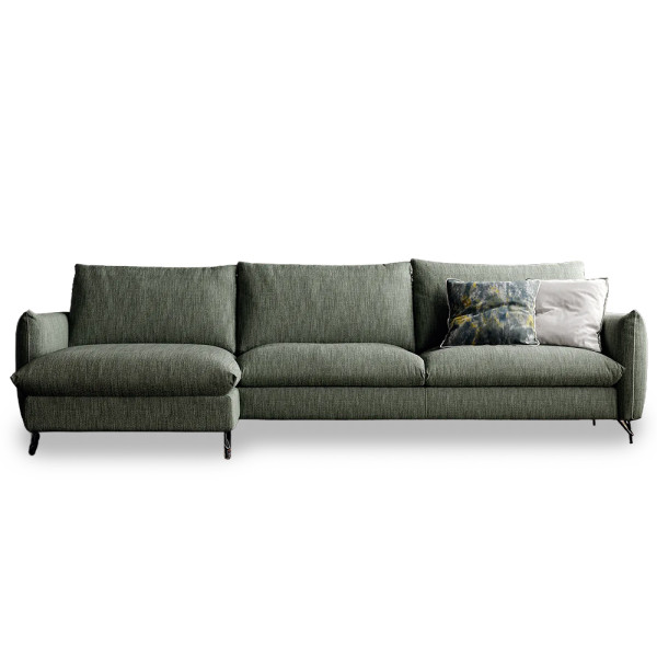 Canapé d'angle convertible Saint-Georges au style contemporain avec méridienne et piètement métallique noir