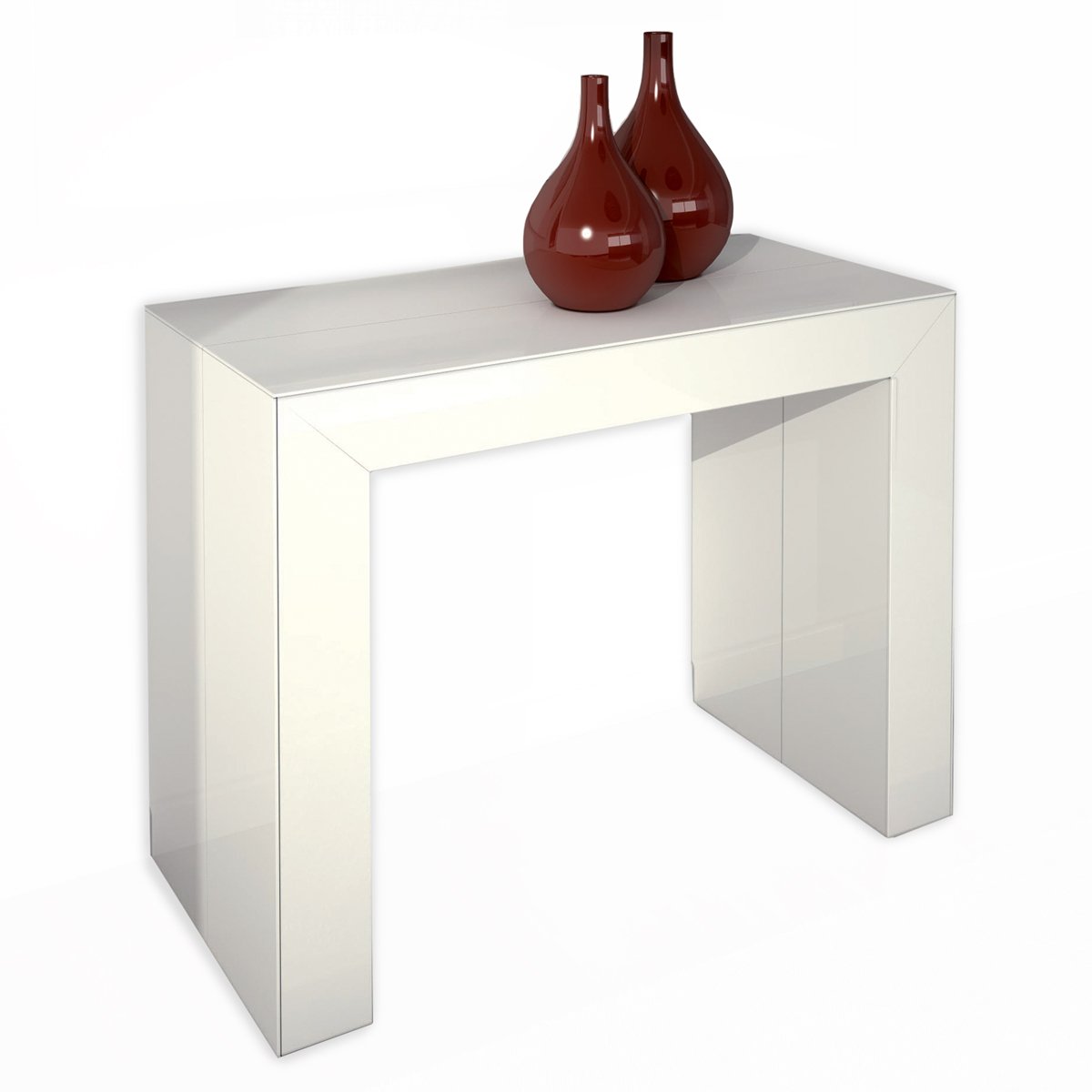 Console Extensible 5 allonges Laqué Blanc Brillant TINO - Salle à Manger  Couleur Blanc Matière Bois Couleur secondaire Blanc