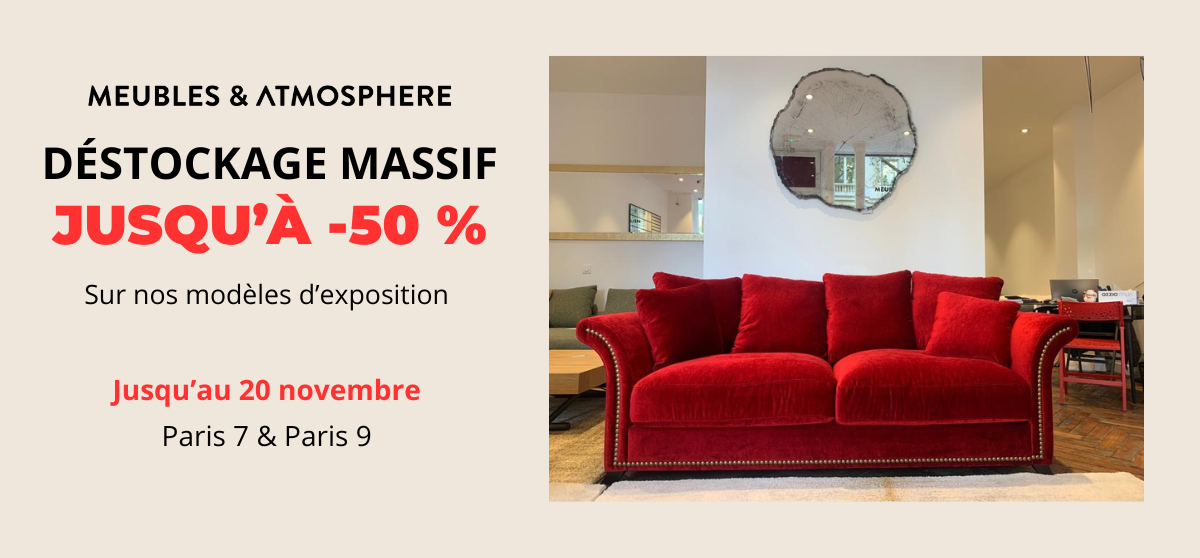Canapé rouge en velours – Déstockage jusqu'à -50 % sur les modèles d'exposition Meubles & Atmosphère à Paris